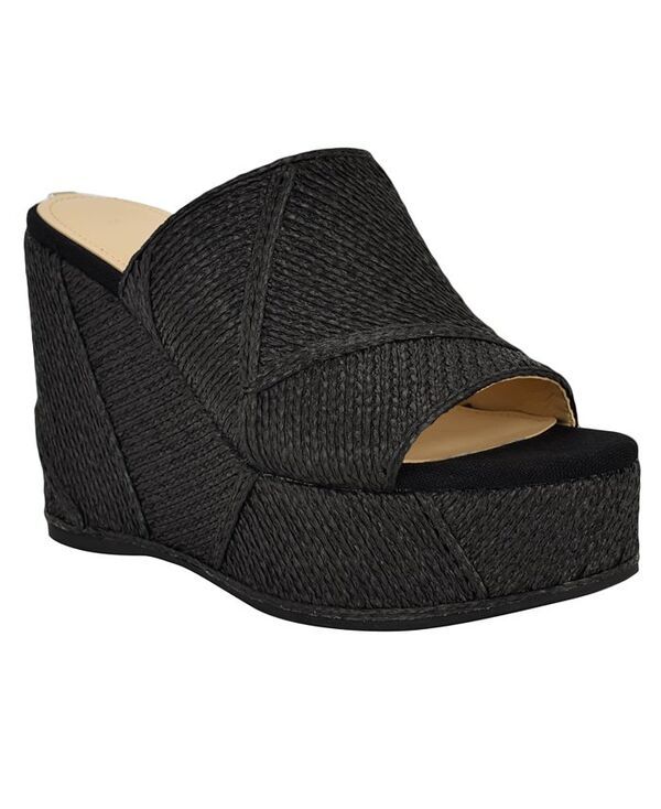 ゲス レディース シューズ サンダル プラットフォーム GUESS Womens Evenz SlipOn Woven Platform Wedge Sandals Black ブラック