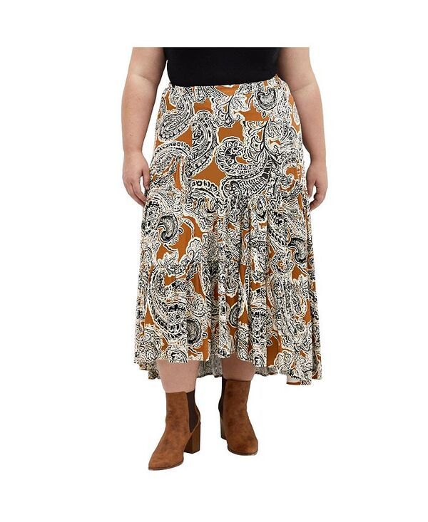 シティーシック レディース ボトムス スカート プラスサイズ プリント CITY CHIC Plus Size Misha Print Skirt Caramel paisley