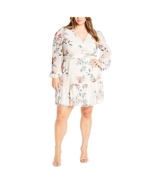 シティーシック レディース トップス ワンピース プラスサイズ プリント CITY CHIC Plus Size Kiki Print Dress Soft posie ivory アイボリー