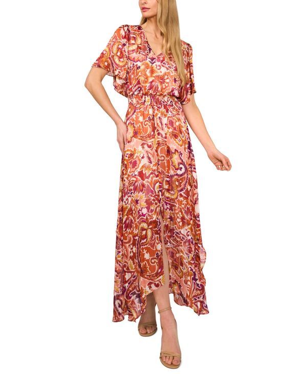 セセ レディース トップス ワンピース シャーリング マキシ CeCe Womensmocked Waist Flutter Sleeve Maxi Dress Wine ワイン