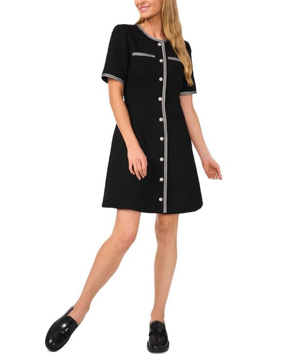 セセ レディース トップス ワンピース ツイード 半袖 CeCe Womens Tweed ShortSleeve ButtonFront Shift Dress Rich Black ブラック