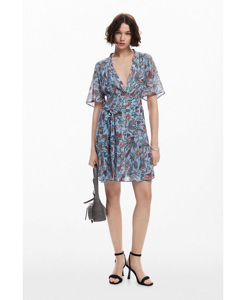 デジグアル レディース トップス ワンピース ミディワンピース フラワー柄 プリント ミディ フラワー Desigual Womens Floral print midi dress Light blue ブルー