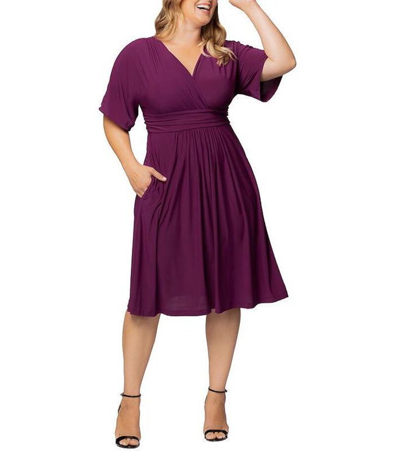 キヨナ レディース トップス ワンピース A ライン ミディワンピース プラスサイズ ミディ Kiyonna Plus Size Gia ALine Midi Dress with Pockets Azalea