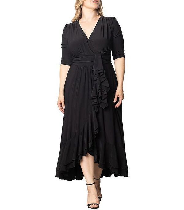 キヨナ レディース トップス ワンピース プラスサイズ フリル Kiyonna Plus Size Veronica Ruffled Evening Gown Onyx