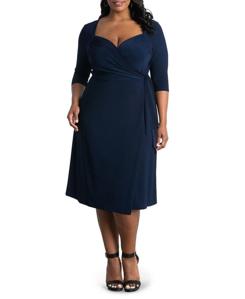 キヨナ レディース トップス ワンピース ラップワンピース プラスサイズ ニット Kiyonna Womens Plus Size Sweetheart Knit Wrap Dress with 34 Sleeves Navy blue ネイビー