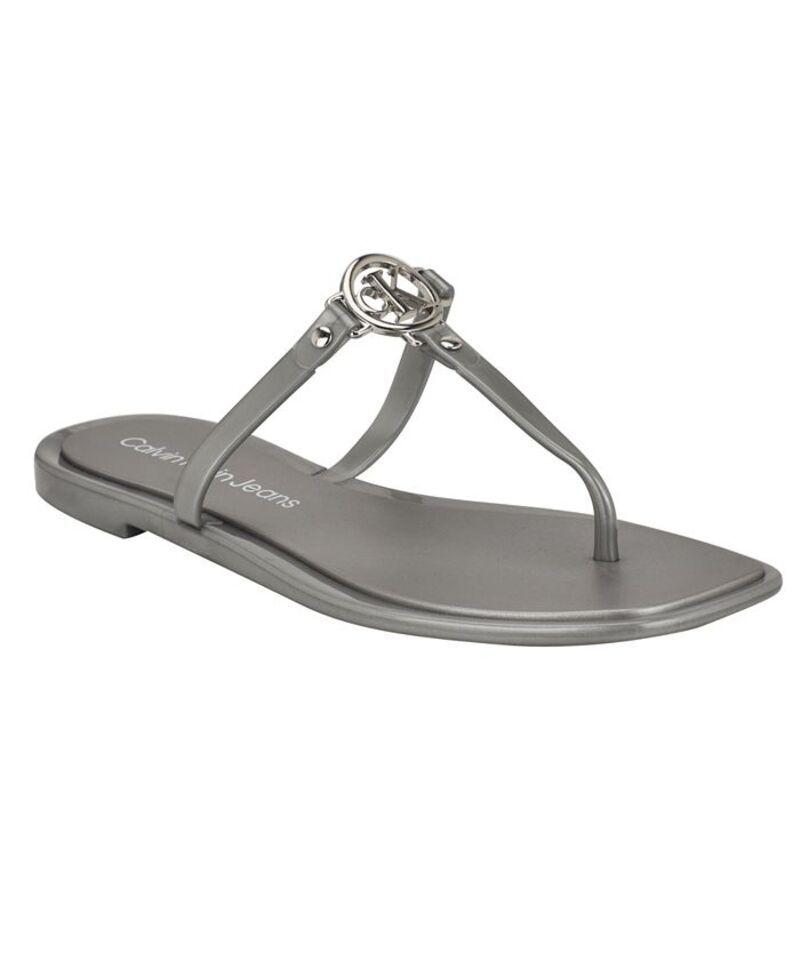 カルバンクライン レディース シューズ サンダル ロゴ Calvin Klein Womens Edhen Logo TStrap Flat Jelly Sandals Silver シルバー
