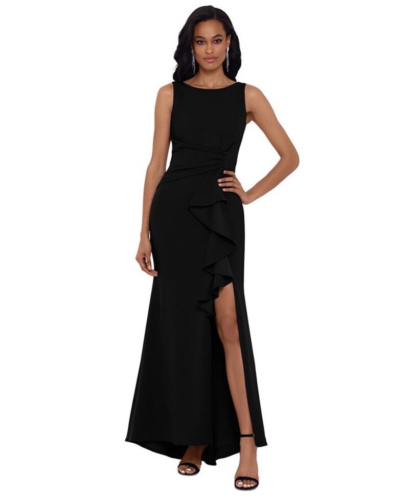 ベッツィアンドアダム レディース トップス ワンピース プチ フリル Betsy Adam Petite Ruffled BoatNeck Gown Black ブラック