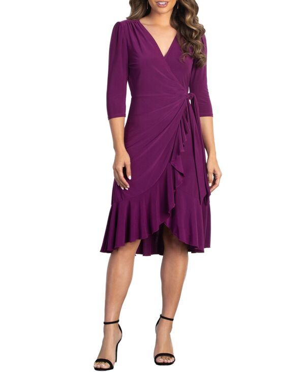 キヨナ レディース トップス ワンピース フリル ミディ Kiyonna Womens Whimsy Ruffled Midi Wrap Dress Magenta マゼンタ