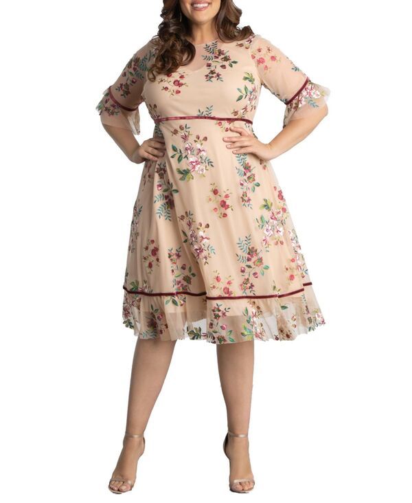 キヨナ レディース トップス ワンピース フラワー柄 プラスサイズ メッシュ 刺繍 フラワー Kiyonna Plusize Wildflower Embroidered Floral Mesh Dress Blush ブラッシュ