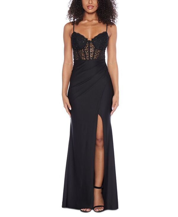 ビーダーリン レディース トップス ワンピース マキシワンピース スパンコール レース マキシ B Darlin Juniors Strappy SequinnedLace IllusionCorset Maxi Dress BlackBlack ブラック
