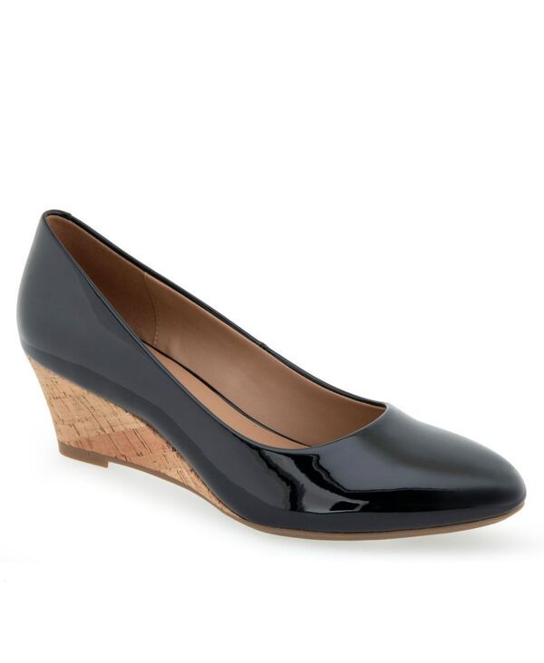 エアロソールズ レディース シューズ パンプス Aerosoles Womens Irislip on Wedge Black Patent Polyurethane ブラック