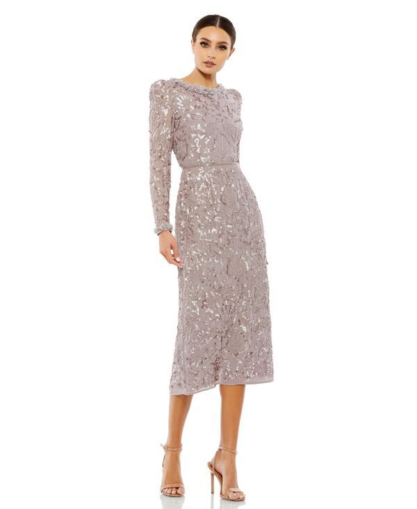 マックダガル レディース トップス ワンピース ハイネック Mac Duggal Womens Embellished High Neck Puff Sleeve Fittedress Mauve