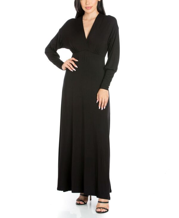 24 セブンコンフォート レディース トップス ワンピース Vネック マキシ 24seven Comfort Apparel Womens VNeck Long Sleeve Maxi Dress Black ブラック