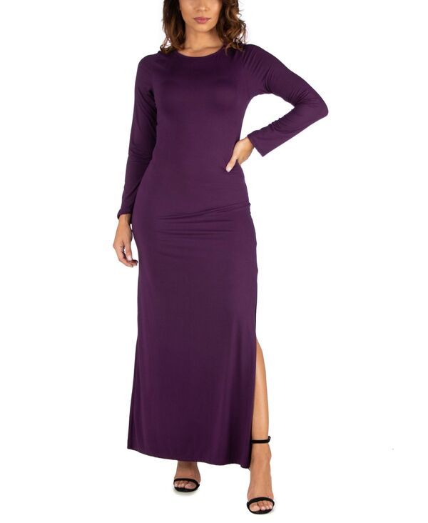 24 セブンコンフォート レディース トップス ワンピース サイドスリット マキシ 24seven Comfort Apparel Womens Long Sleeve Side Slit Fitted Maxi Dress Purple パープル