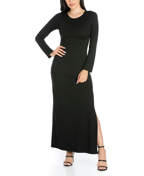 24 セブンコンフォート レディース トップス ワンピース サイドスリット マキシ 24seven Comfort Apparel Womens Long Sleeve Side Slit Fitted Maxi Dress Black ブラック