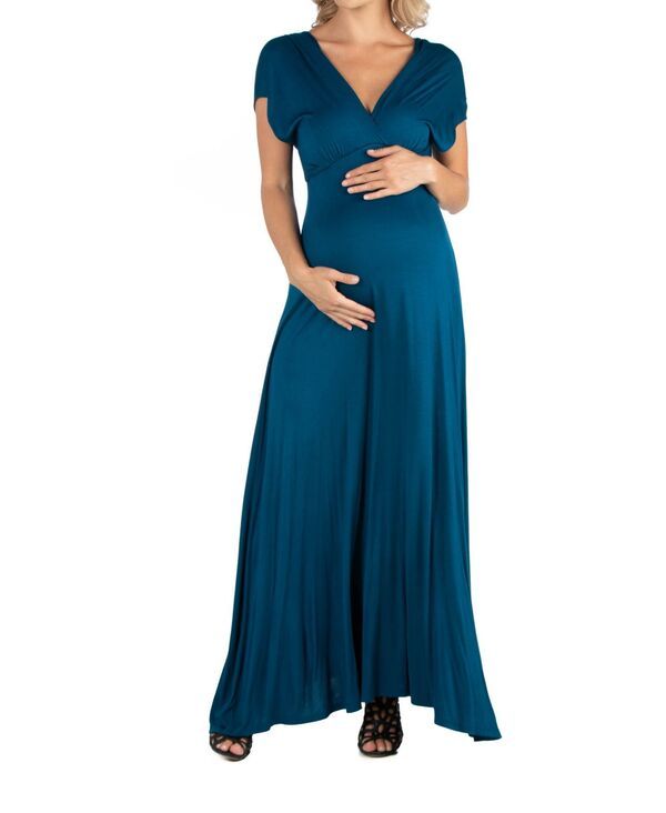 24 セブンコンフォート レディース トップス ワンピース Vネック キャップ マタニティ マキシ 24seven Comfort Apparel Cap Sleeve V Neck Maternity Maxi Dress Teal ティール
