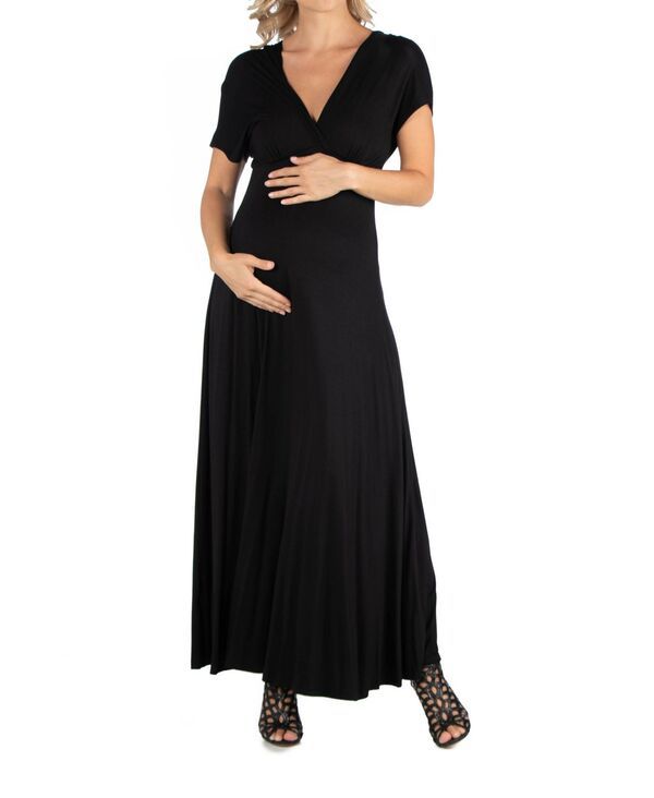 24 セブンコンフォート レディース トップス ワンピース Vネック キャップ マタニティ マキシ 24seven Comfort Apparel Cap Sleeve V Neck Maternity Maxi Dress Black ブラック