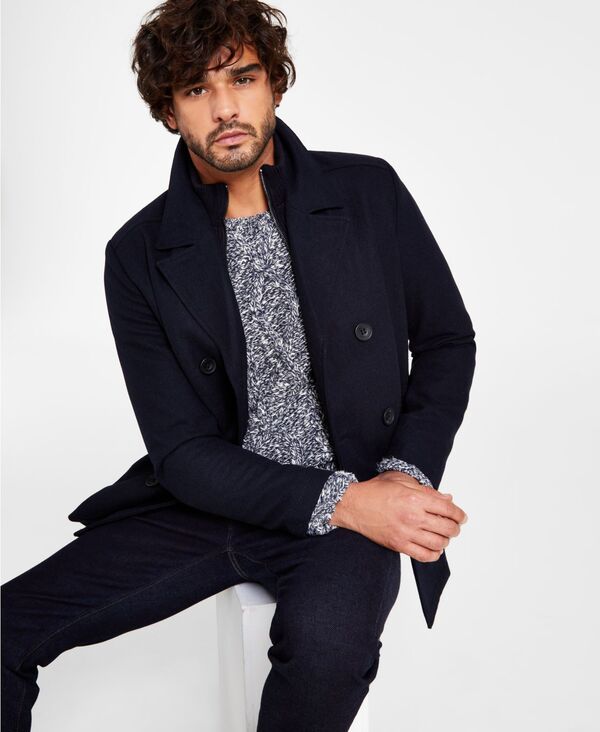 ケネスコール メンズ アウター ジャケット・ブルゾン ウール コート Kenneth Cole Mens Wool Blend Peacoat with Bib Coat Navy ネイビー