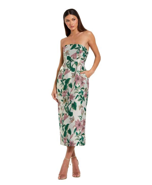 マックダガル レディース トップス ワンピース フラワー柄 ミディ ストラップレス フラワー Mac Duggal Womens Floral Brocade Strapless Fitted Midi Dress Lily