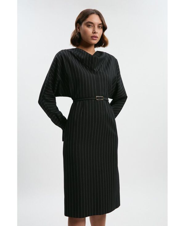 カレンミレン レディース トップス ワンピース ミディ Karen Millen Womens Pinstripe Cowl Neck Midi Dress Black ブラック