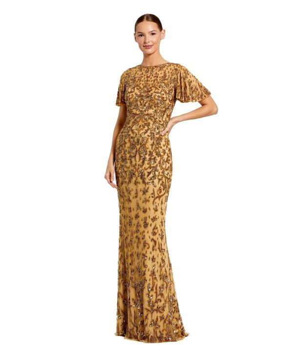 マックダガル レディース トップス ワンピース ハイネック Mac Duggal Womens Embellished High Neck Flutter Sleeve Gownude gold ゴールド