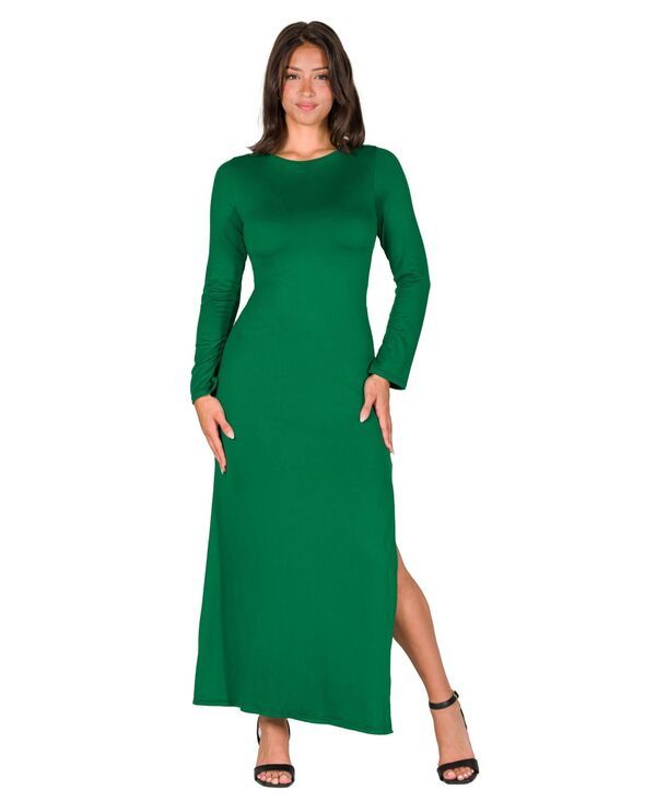 24 セブンコンフォート レディース トップス ワンピース サイドスリット プチ マキシ 24seven Comfort Apparel Petite Long Sleeve Side Slit Fitted Maxi Dress Emerald エメラルド