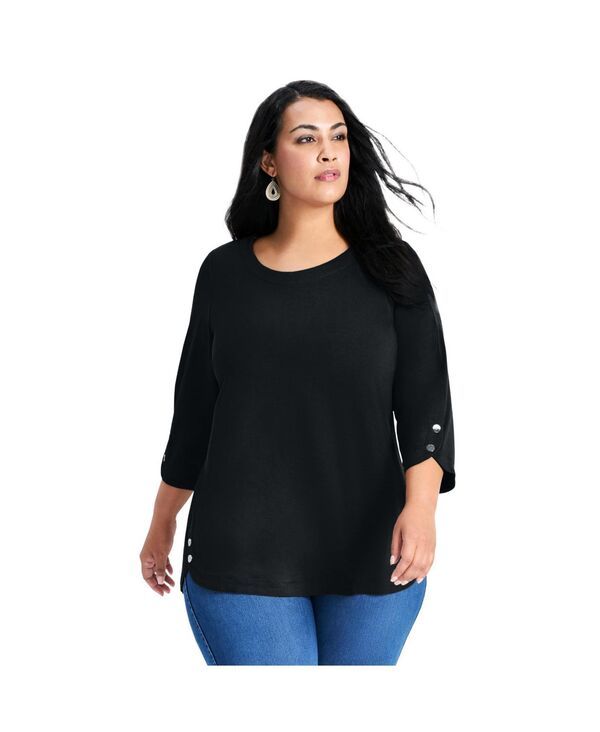 アベニュー レディース トップス シャツ プラスサイズ AVENUE Womens Plusize Sabrina Btn Dtl 34 Slv Top Black ブラック