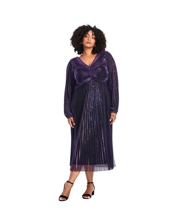 アベニュー レディース トップス ワンピース プラスサイズ プリーツ AVENUE Womens Plusize Pleated Plisse Dress Amethyst