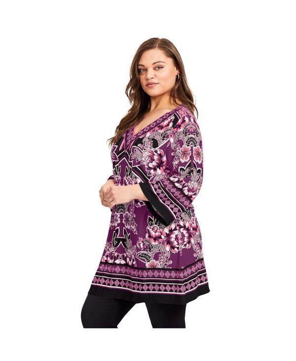 アベニュー レディース トップス シャツ プリント AVENUE Womenscarf Printunic Topurple scarf print パープル