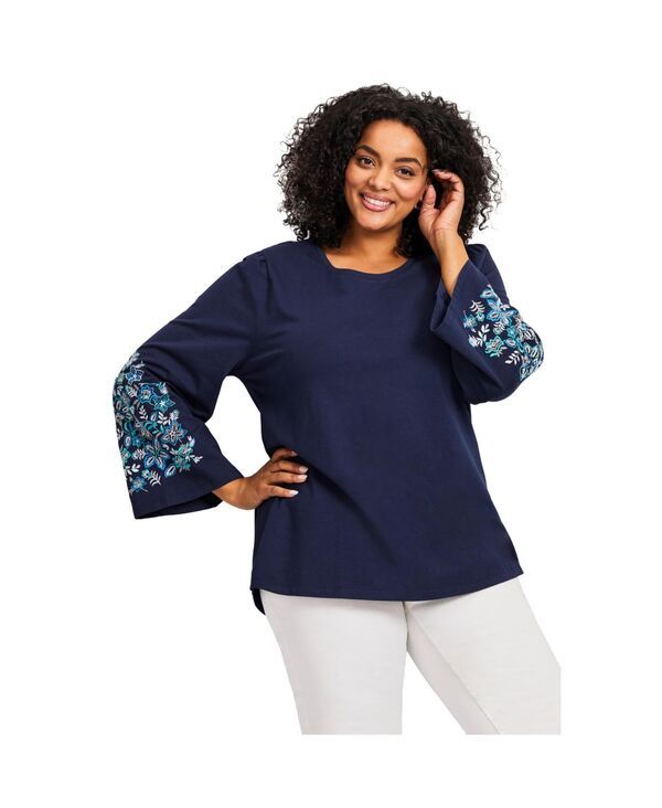 アベニュー レディース トップス シャツ AVENUE Womens Novelty Bell Sleeve Top Navy flora ネイビー