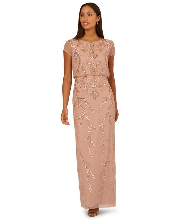アドリアナ パペル レディース トップス ワンピース プチ Adrianna Papell Petite Bead Blouson Long Dress Rose Gold ゴールド