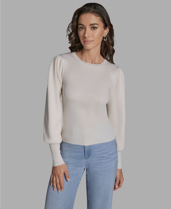 ビーシビージー レディース アウター ニット・セーター クルーネック BCBG Womens Crew Neck Long BalloonSleeve Sweater Whisper White ホワイト