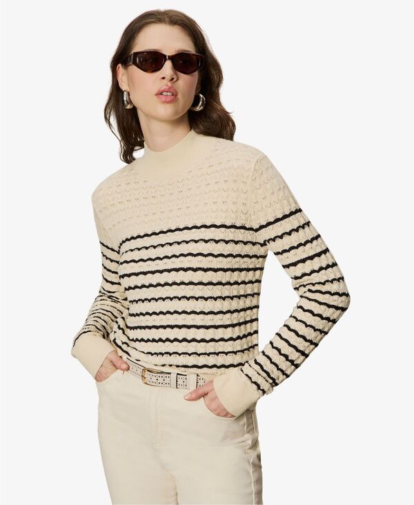 サンクチュアリー レディース アウター ニット・セーター モックネック Sanctuary Womens Forever Striped Mock Neck Sweater Vanilla Creme With Black Stripe ブラック