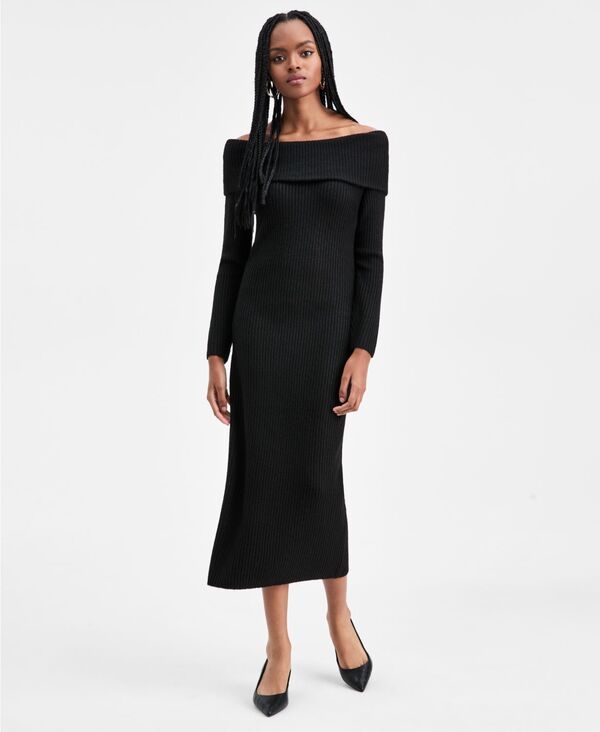 バースリー レディース トップス ワンピース セーター Bar III Womens OffTheShoulder Sweater Dress Deep Black ブラック