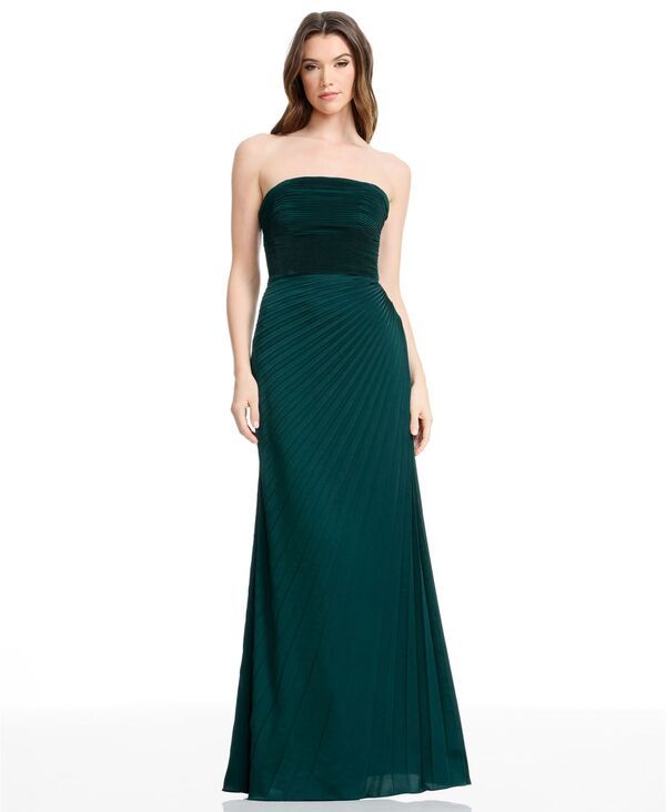 ドレスザポプレーション レディース トップス ワンピース A ライン プリーツ ストラップレス マキシ Dress the Population Womens Kinley Strapless Pleated ALine Maxi Dress Pine