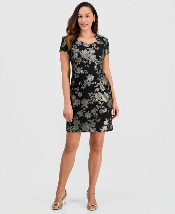 コネクテッド レディース トップス ワンピース フラワー柄 プチ プリントール フラワー Connected Petite Metallic Floral Print Sheath Dress Bg メタリック