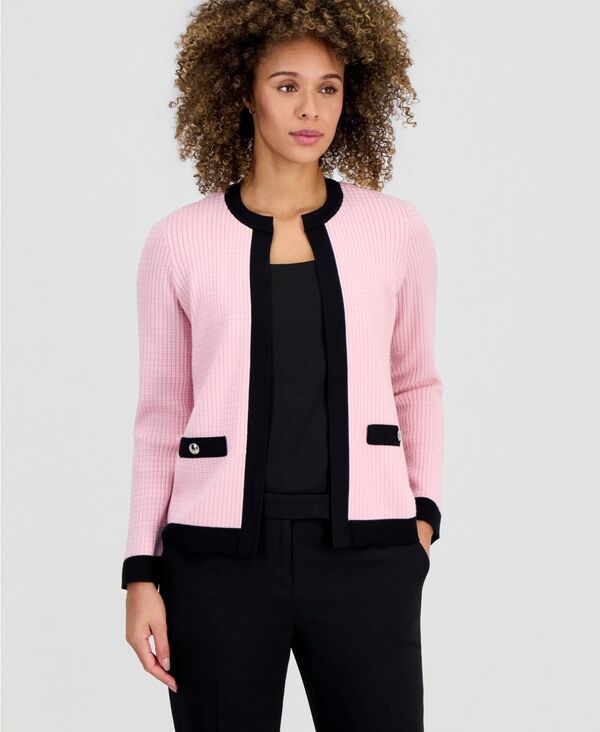 カスパール レディース アウター ニット・セーター プチ ジャケット Kasper Womens WaffleKnit KissingFront Jacket Regular Petite Tutu Pinkblack ブラック