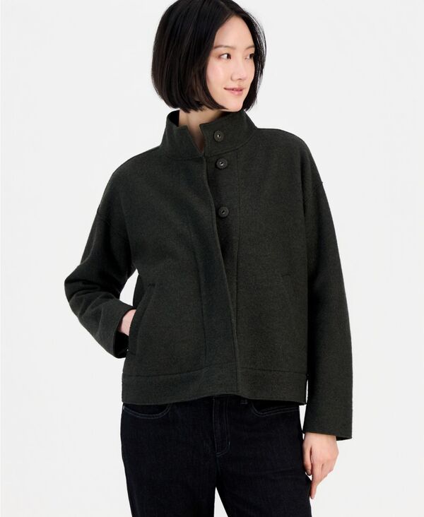 エイリーンフィッシャー レディース アウター ジャケット・ブルゾン プチ 長袖 Eileen Fisher Petite Stand Collar LongSleeve Jacket Woodland