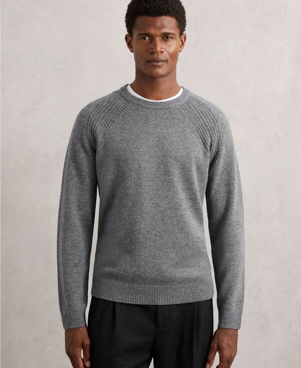 レイス メンズ アウター ニット・セーター ウール REISS Mens WoolCashmereverseSeam Sweater Mid Gray Melange グレー 24,600円