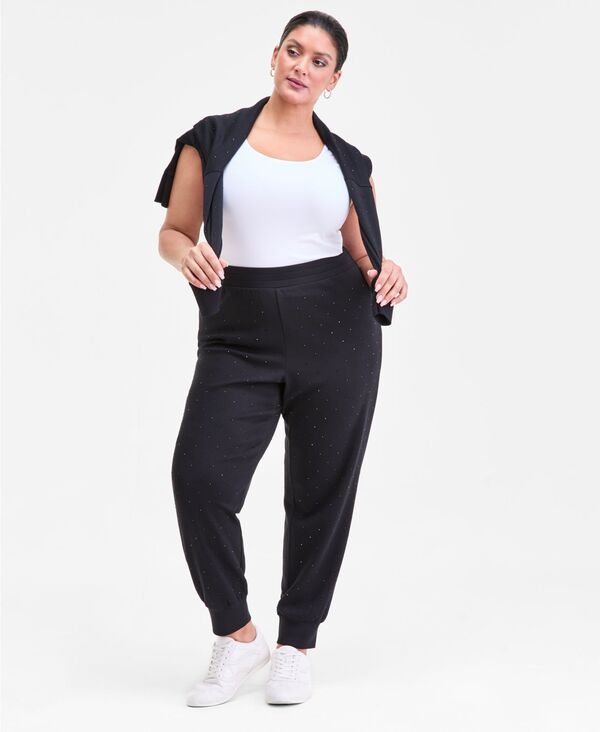 アイエヌシー インターナショナル コンセプト レディース ボトムス カジュアルパンツ プラスサイズ INC International Concepts Plusize Studded Jogger Pants Deep Black ブラック