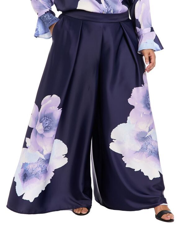 ミューズ レディース トップス ワンピース フラワー柄 プラスサイズ パンツ レース フラワー Muse Plusize Front Pleat Floral Placement Palazzo Pants NavyLilacBlack ブラック