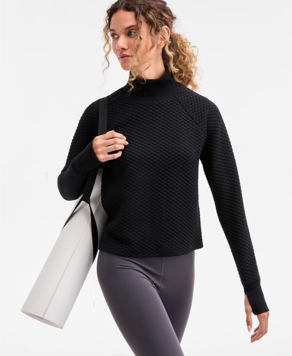 イデオロギー レディース アウター ニット・セーター キルティング IDeology Womens Relaxed Quilted MockNeck Sweater Deep Black ブラック