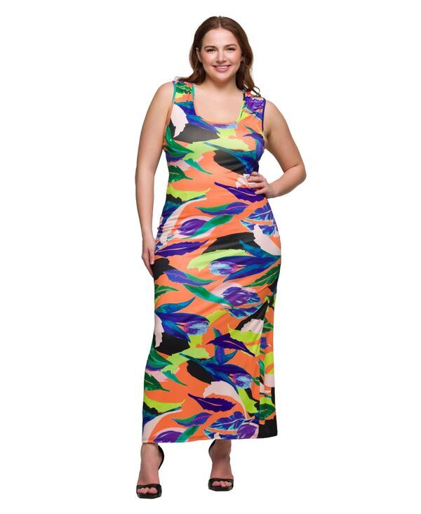 24 セブンコンフォート レディース トップス ワンピース プラスサイズ マキシ 24seven Comfort Apparel Plusize Razorback Tank Casual Maxi Dress Orange Multi オレンジ 13,855円