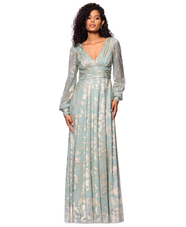 ベッツィアンドアダム レディース トップス ワンピース Vネック A ライン プチ 長袖 Betsy Adam Petite VNeck LongSleeve ALine Gown SageGold セージ