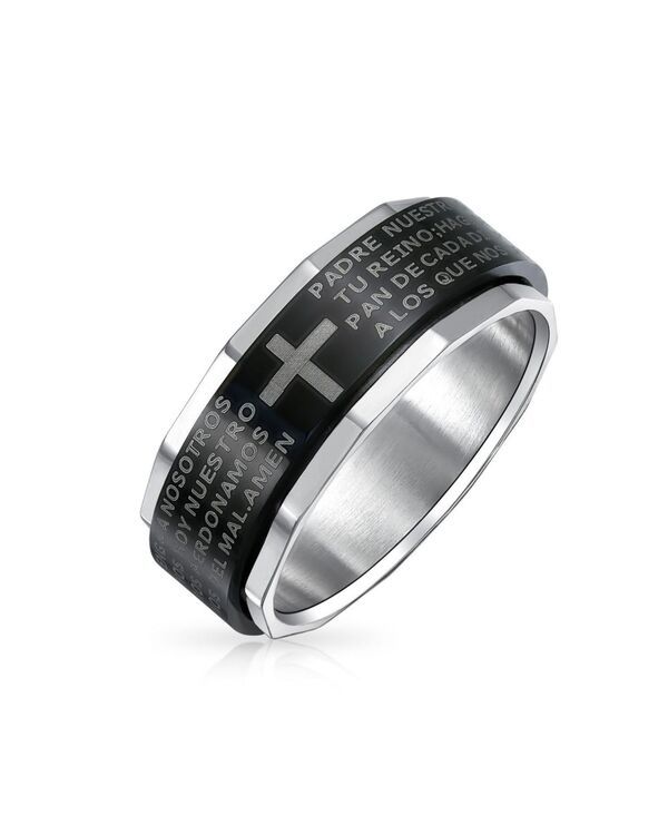 ブリング レディース アクセサリー Tシャツ Bling Jewelry Stainlessteel Religious Cross Black Spinner Band Ring Lords Prayer Design Silver tone シルバー