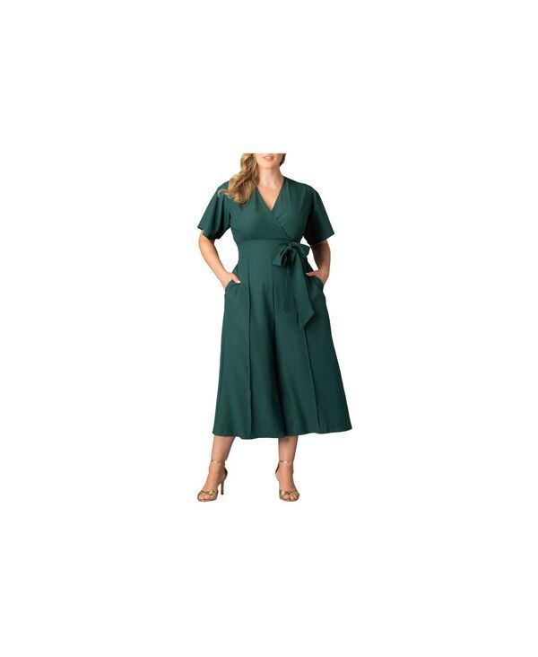 キヨナ レディース トップス ジャンプスーツ ワイドレッグ プラスサイズ クロップド Kiyonna Plusizevelyn Cropped Wide Leg Jumpsuit Hunter green グリーン