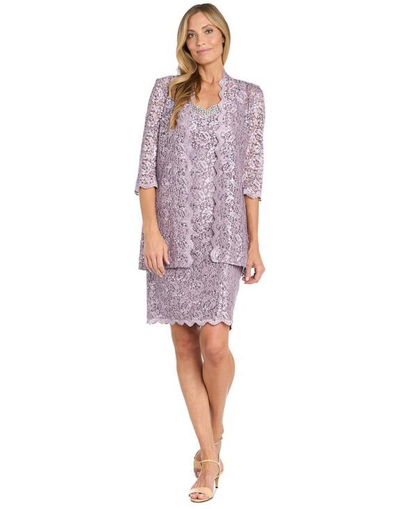 アールアンドエムリチャーズ レディース トップス ワンピース スパンコール レース ジャケット R M Richards Womens 2 Pc SequinLace Scalloped Jacket Dress Lilac ライラック