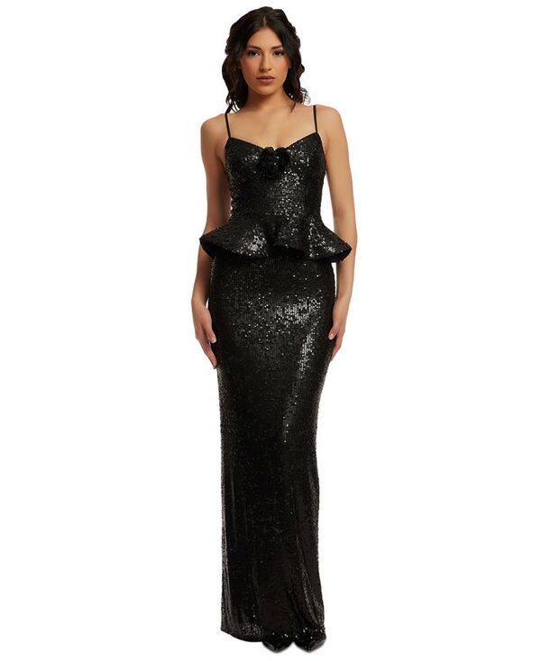 ドレスザポプレーション レディース トップス ワンピース スパンコール Dress the Population Womens Akiah Sequined Peplum Gown Black ブラック