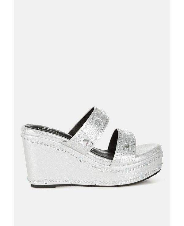 ロンドンラグ レディース シューズ サンダル London Rag Iki Diki Rhinestone Diamante Wedge Sandals Silver シルバー