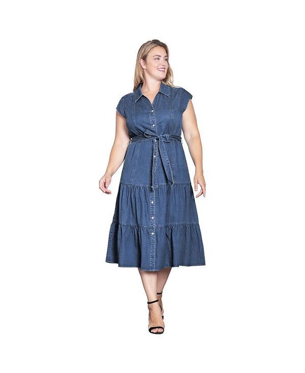 スタンダーズ アンド プラクティス レディース トップス ワンピース ティアード A ライン ミディワンピース ミディ Standards Practices Womens Tiered ALine Tencel Midi Dress Dark indigo